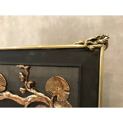 Pare fire screen of antique fireplace in bronze and vintage brass circa 1900