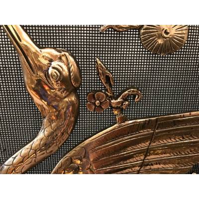 Pare fire screen of antique fireplace in bronze and vintage brass circa 1900