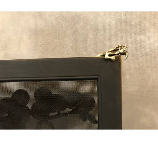 Pare fire screen of antique fireplace in bronze and vintage brass circa 1900