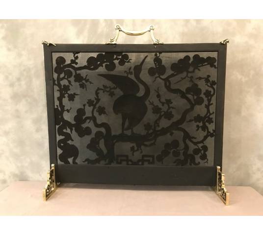 Pare fire screen of antique fireplace in bronze and vintage brass circa 1900