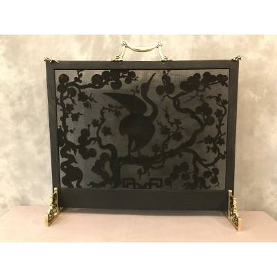 Pare fire screen of antique fireplace in bronze and vintage brass circa 1900