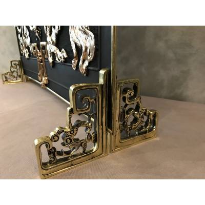 Pare fire screen of antique fireplace in bronze and vintage brass circa 1900