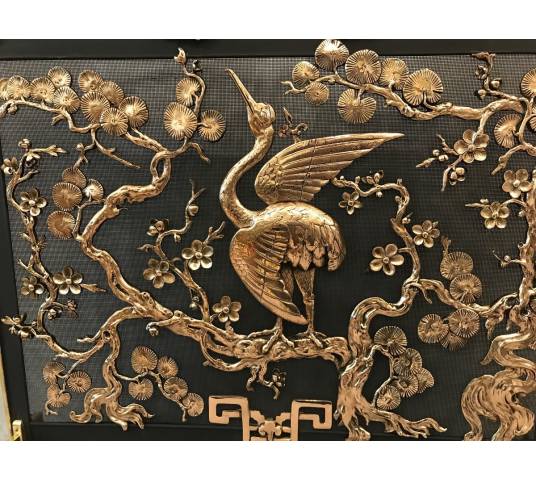 Pare fire screen of antique fireplace in bronze and vintage brass circa 1900