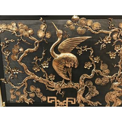 Pare fire screen of antique fireplace in bronze and vintage brass circa 1900