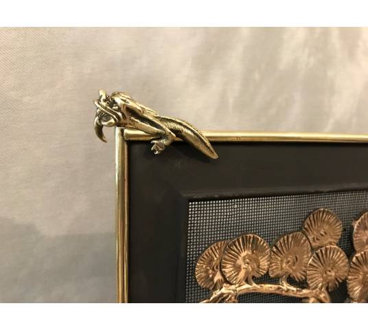 Pare fire screen of antique fireplace in bronze and vintage brass circa 1900