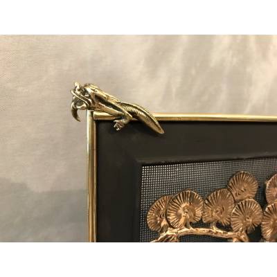 Pare fire screen of antique fireplace in bronze and vintage brass circa 1900