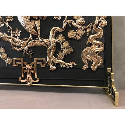 Pare fire screen of antique fireplace in bronze and vintage brass circa 1900