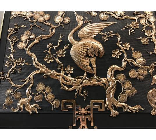 Pare fire screen of antique fireplace in bronze and vintage brass circa 1900