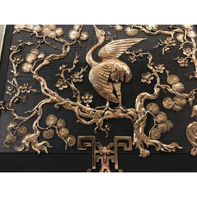 Pare fire screen of antique fireplace in bronze and vintage brass circa 1900