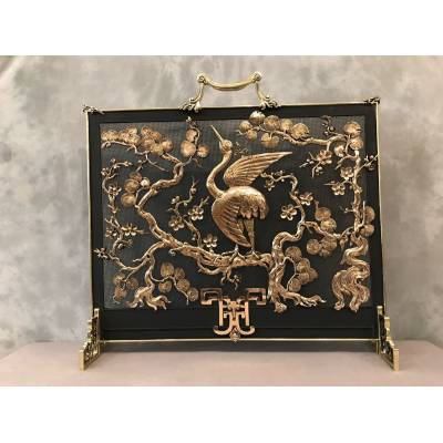 Pare fire screen of antique fireplace in bronze and vintage brass circa 1900