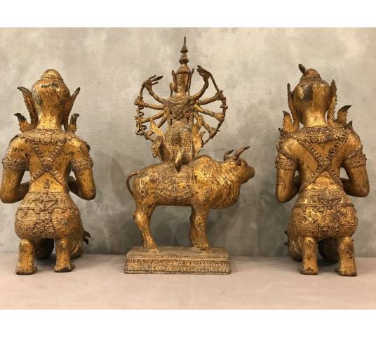 3 pièces en bronze bouddhas d'époque fin 19 ème