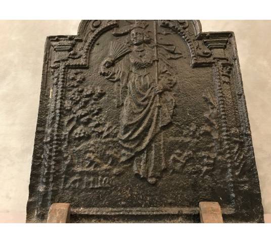 Plaque de cheminée ancienne en fonte noircie d'époque 18 ème