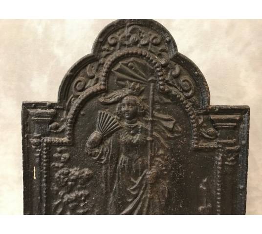 Plaque de cheminée ancienne en fonte noircie d'époque 18 ème