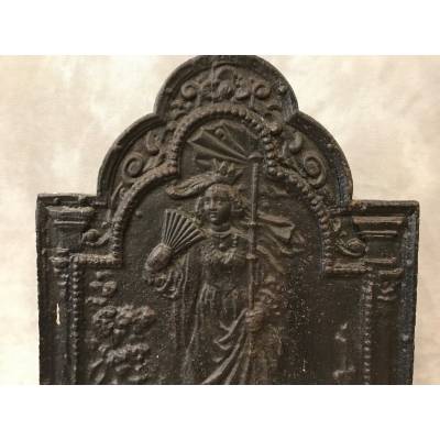 Plaque de cheminée ancienne en fonte noircie d'époque 18 ème