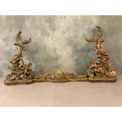 Barre de foyer, barre de cheminée en bronze de style Louis XV d'époque 19 ème