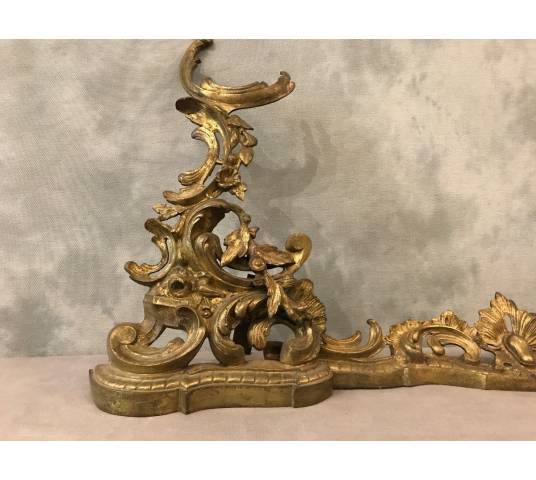 Barre de foyer, barre de cheminée en bronze de style Louis XV d'époque 19 ème