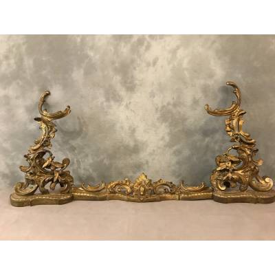 Barre de foyer, barre de cheminée en bronze de style Louis XV d'époque 19 ème