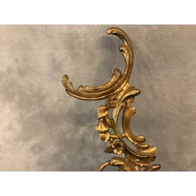 Barre de foyer, barre de cheminée en bronze de style Louis XV d'époque 19 ème