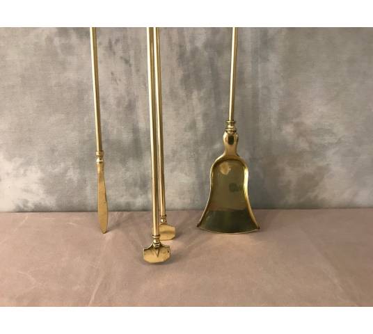 Set of Bronze fireplace accessories and vintage brass 19 th