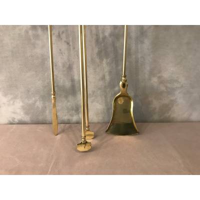 Set of Bronze fireplace accessories and vintage brass 19 th