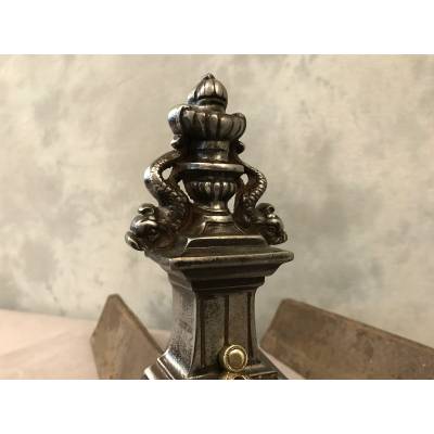 Beaux chenets old in polished cast iron 19 th