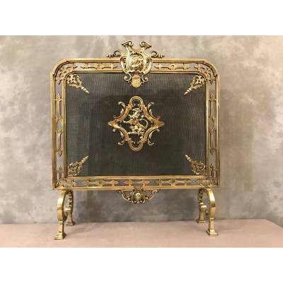 Polished bronze fireplace screen and epoch 19 th