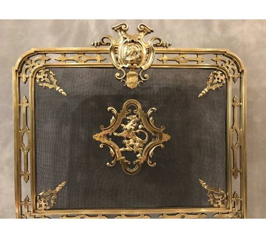 Polished bronze fireplace screen and epoch 19 th