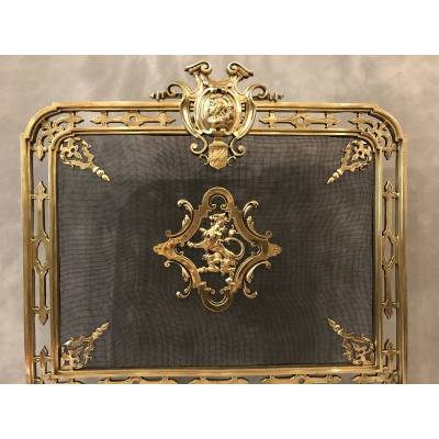 Polished bronze fireplace screen and epoch 19 th