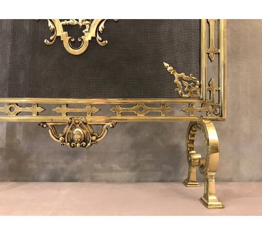 Polished bronze fireplace screen and epoch 19 th