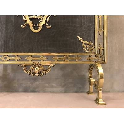 Polished bronze fireplace screen and epoch 19 th