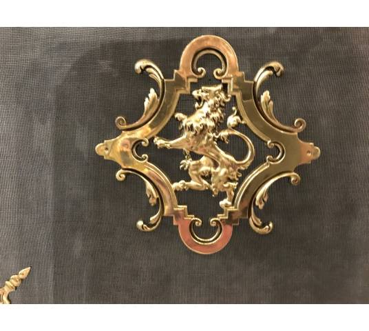 Polished bronze fireplace screen and epoch 19 th