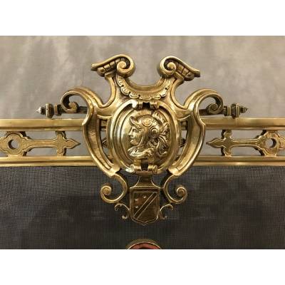 Polished bronze fireplace screen and epoch 19 th