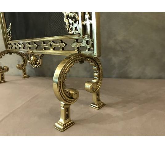 Polished bronze fireplace screen and epoch 19 th