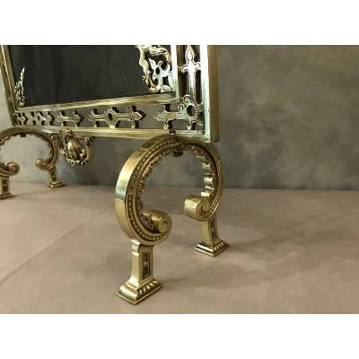 Polished bronze fireplace screen and epoch 19 th