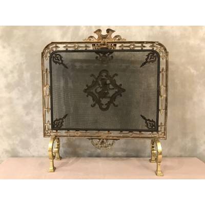 Polished bronze fireplace screen and epoch 19 th