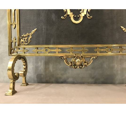 Polished bronze fireplace screen and epoch 19 th