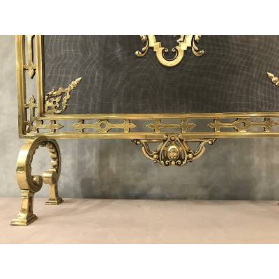 Polished bronze fireplace screen and epoch 19 th