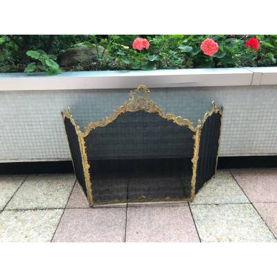 Beau firewall de fireplace ancien en bronze gilt d' epoch 19 ème de style Louis XV