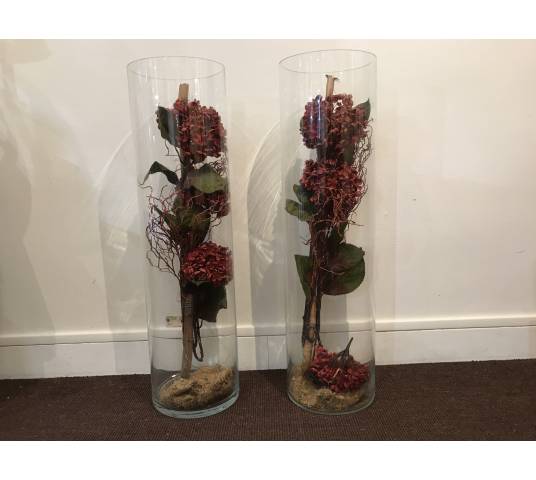 Pair of large cylindrical glass vases