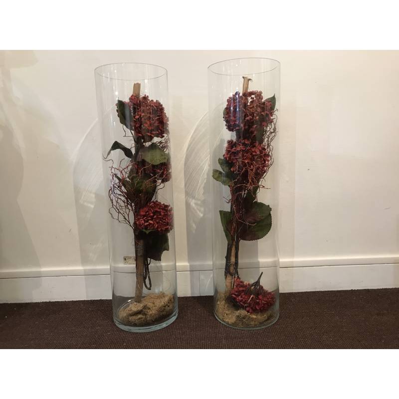 Pair of large cylindrical glass vases