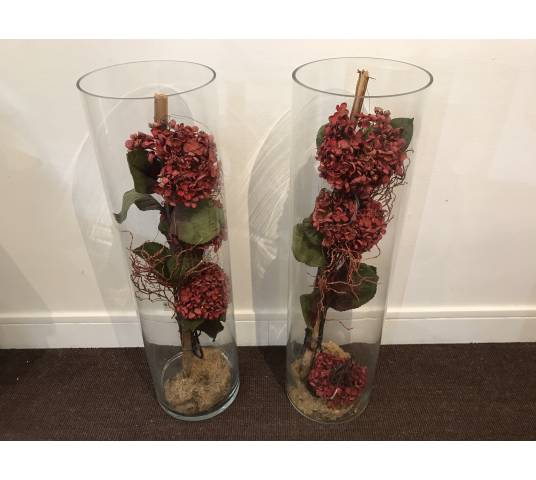 Pair of large cylindrical glass vases