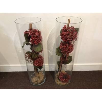 Paire de grands vases en verre cylindrique