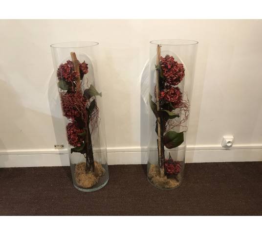 Paire de grands vases en verre cylindrique