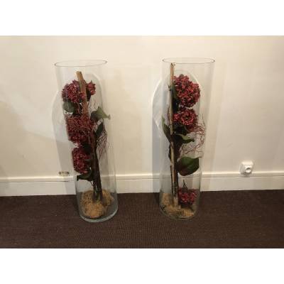 Paire de grands vases en verre cylindrique