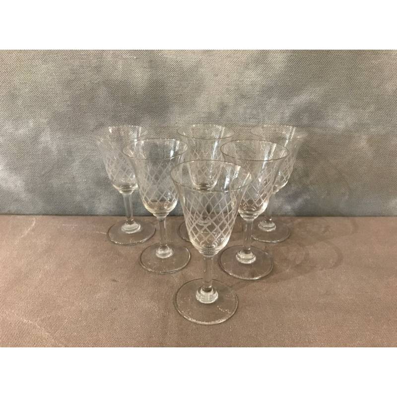 Set of 6 crystal porto glasses engraved around 1950