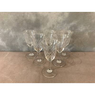 Set of 6 crystal porto glasses engraved around 1950