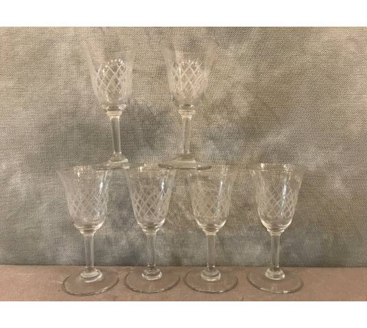 Set of 6 crystal porto glasses engraved around 1950