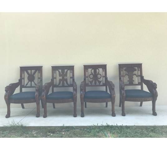 Suite of 4 large armchairs in solid mahogana style