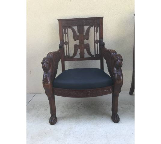 Suite of 4 large armchairs in solid mahogana style