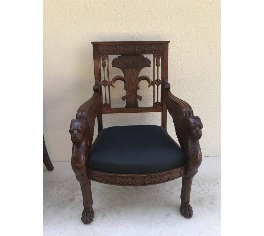 Suite of 4 large armchairs in solid mahogana style